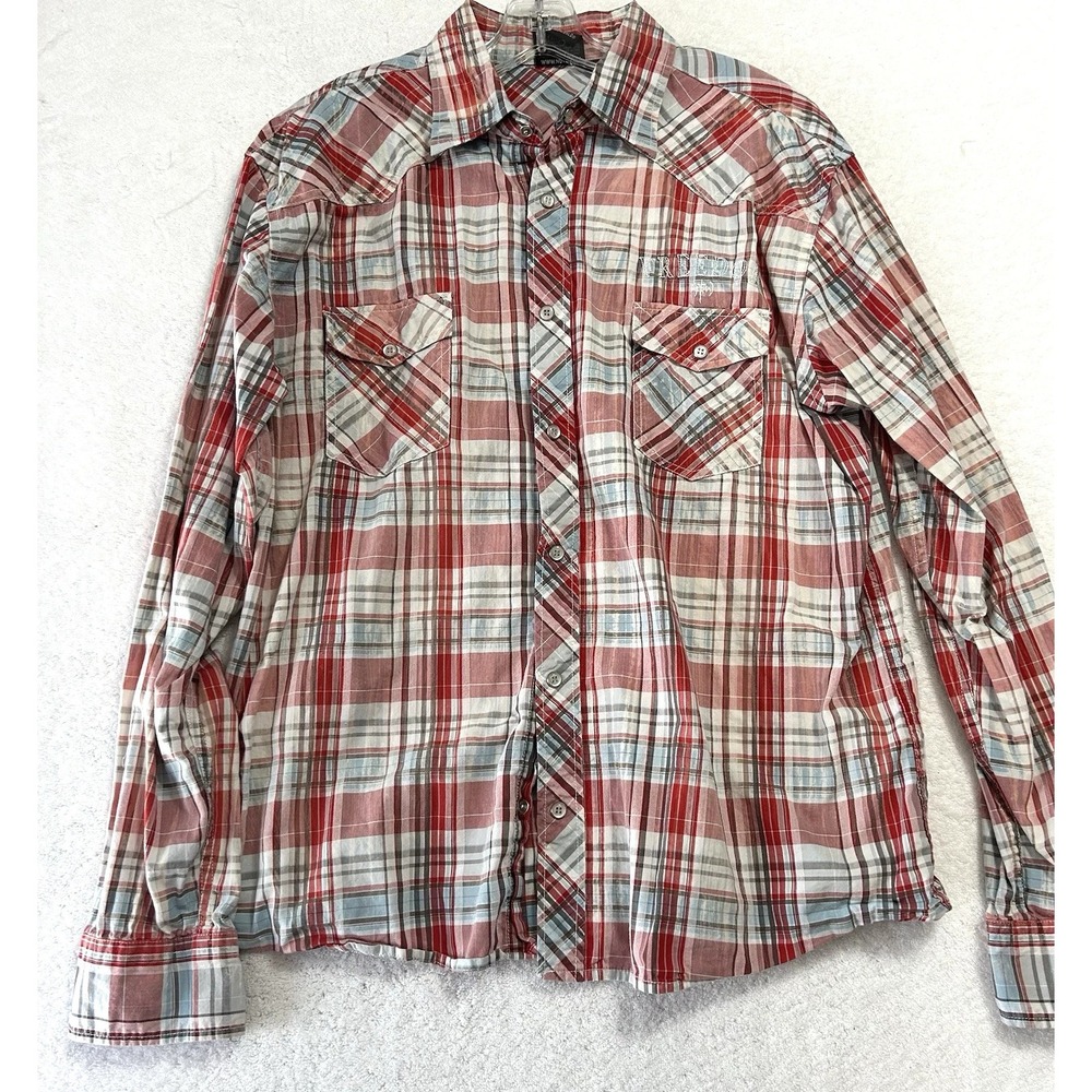 NOTW Not of This World Men's XL Red Freedom Cotton Pearl Snap Button Shirt (F7)